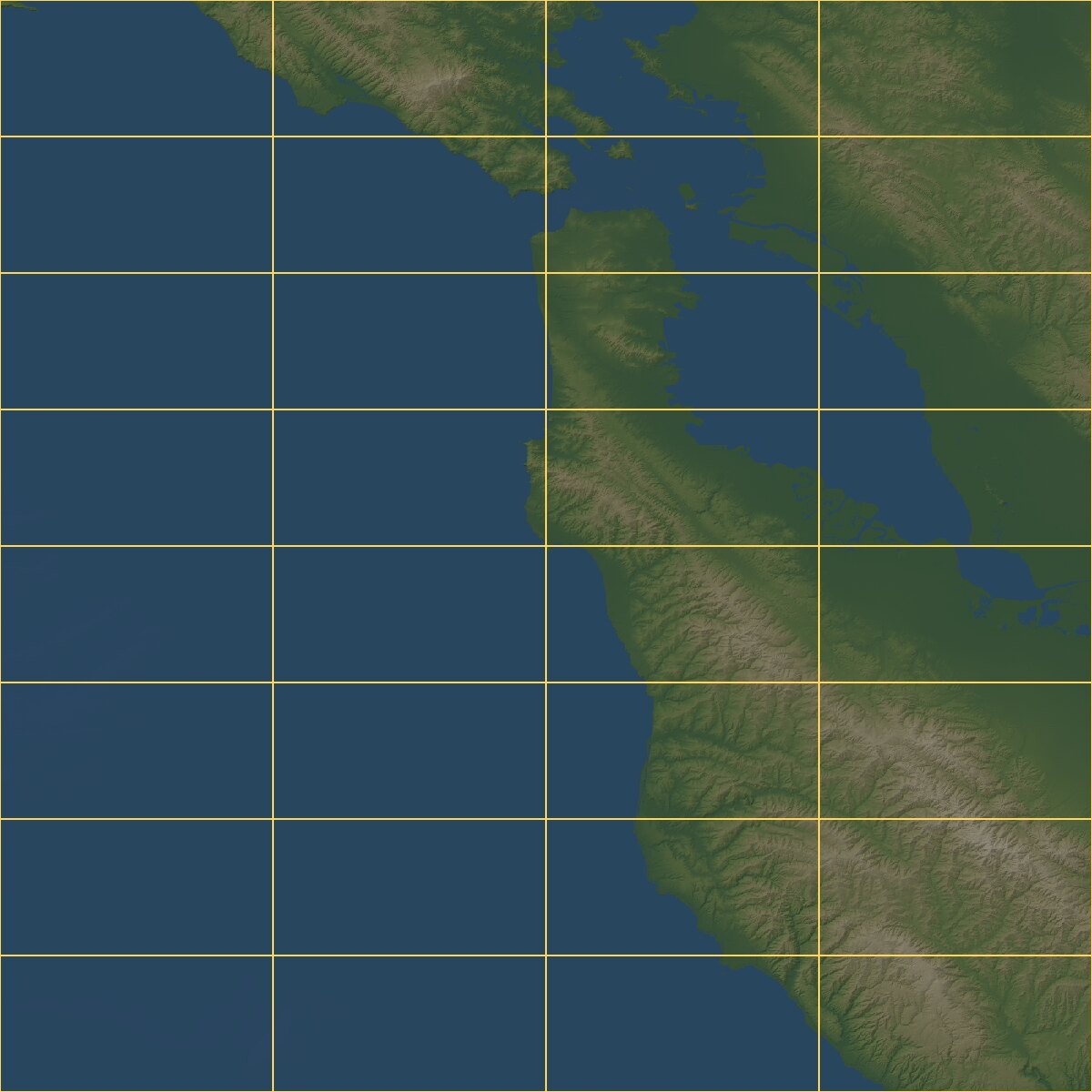 The worked example square overlaid with a four by eight grid of
scenery tiles.